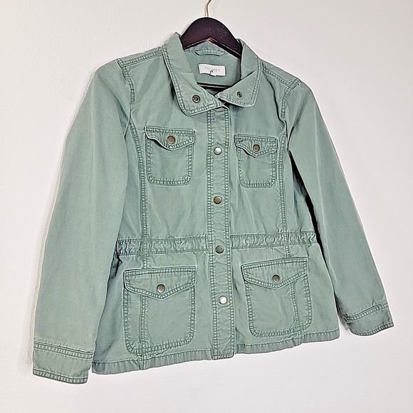 Talbots Women’s Small Utility Barn Jacket Sage Green Drawstring Cotton - Picture 2 of 7